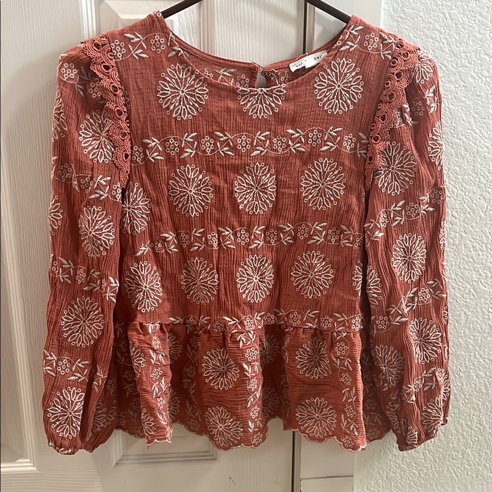 Blu Pepper Pink Lace Peplum Blouse